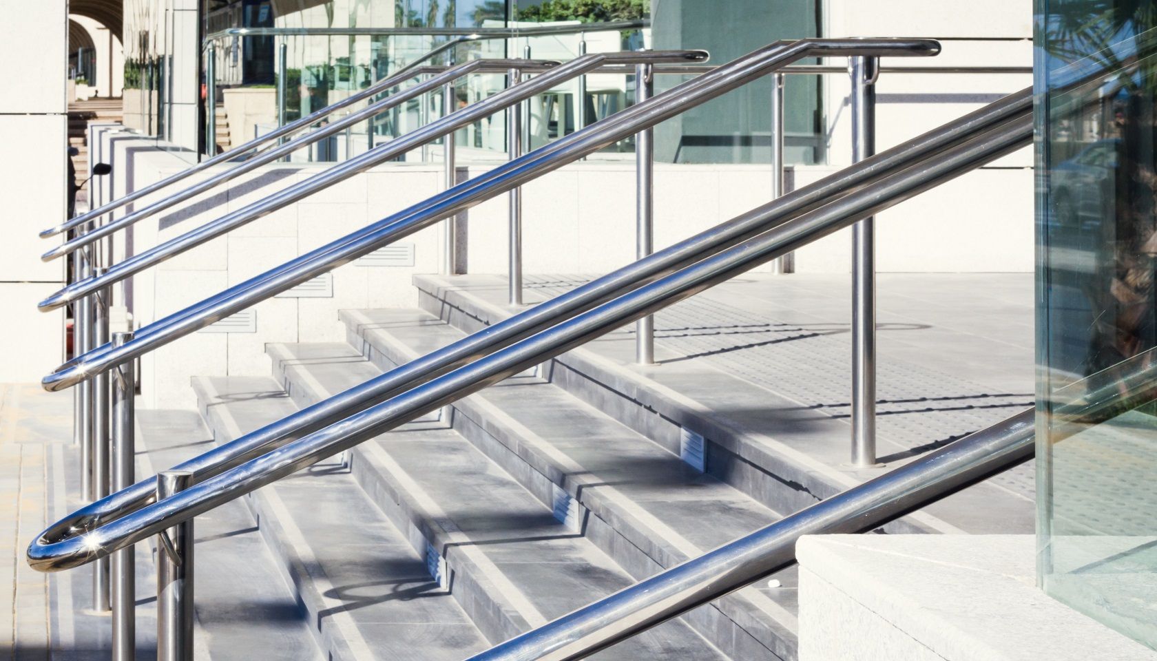 Stainless steel handrails on external steps